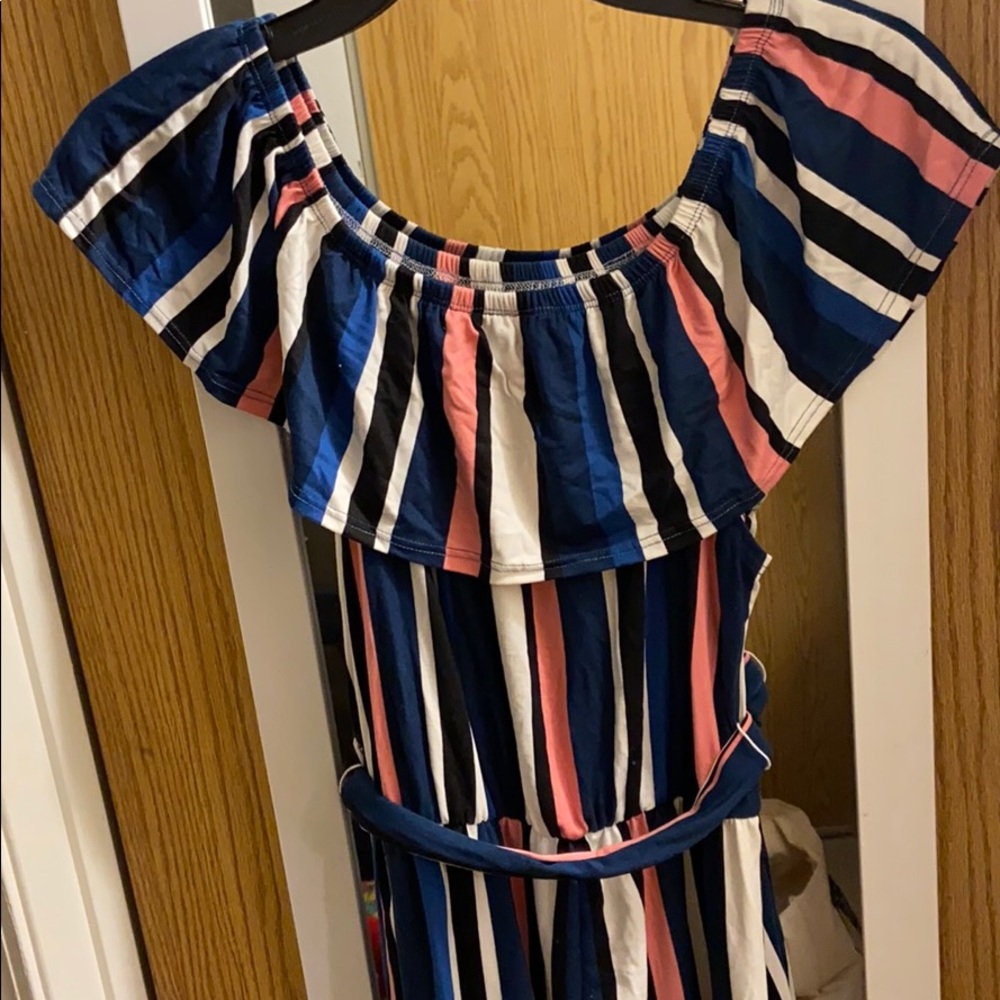 Pink and blue striped maxi dress